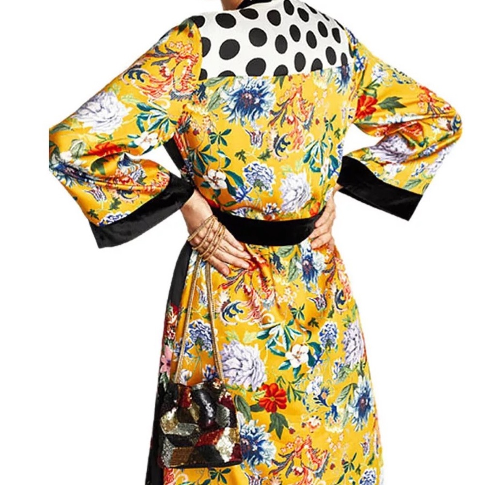🍒 KIMONO ROBE DUSTER MIDI LONG FLOWER POLKA DOT FLORAL SLEEVE BOHO CHIC ASIAN - Picture 6 of 12